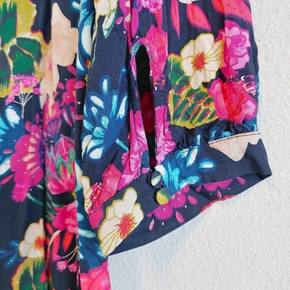 Umgee Floral Tunic Top Mini Dress Sz M Boxy Colorful Summer Vacation Pullover - Picture 7 of 9